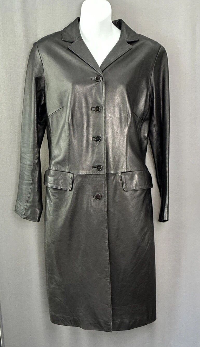 Vintage INC Midi Leather Jacket Coat Small Black Supple Minimalist Luxury Y2K